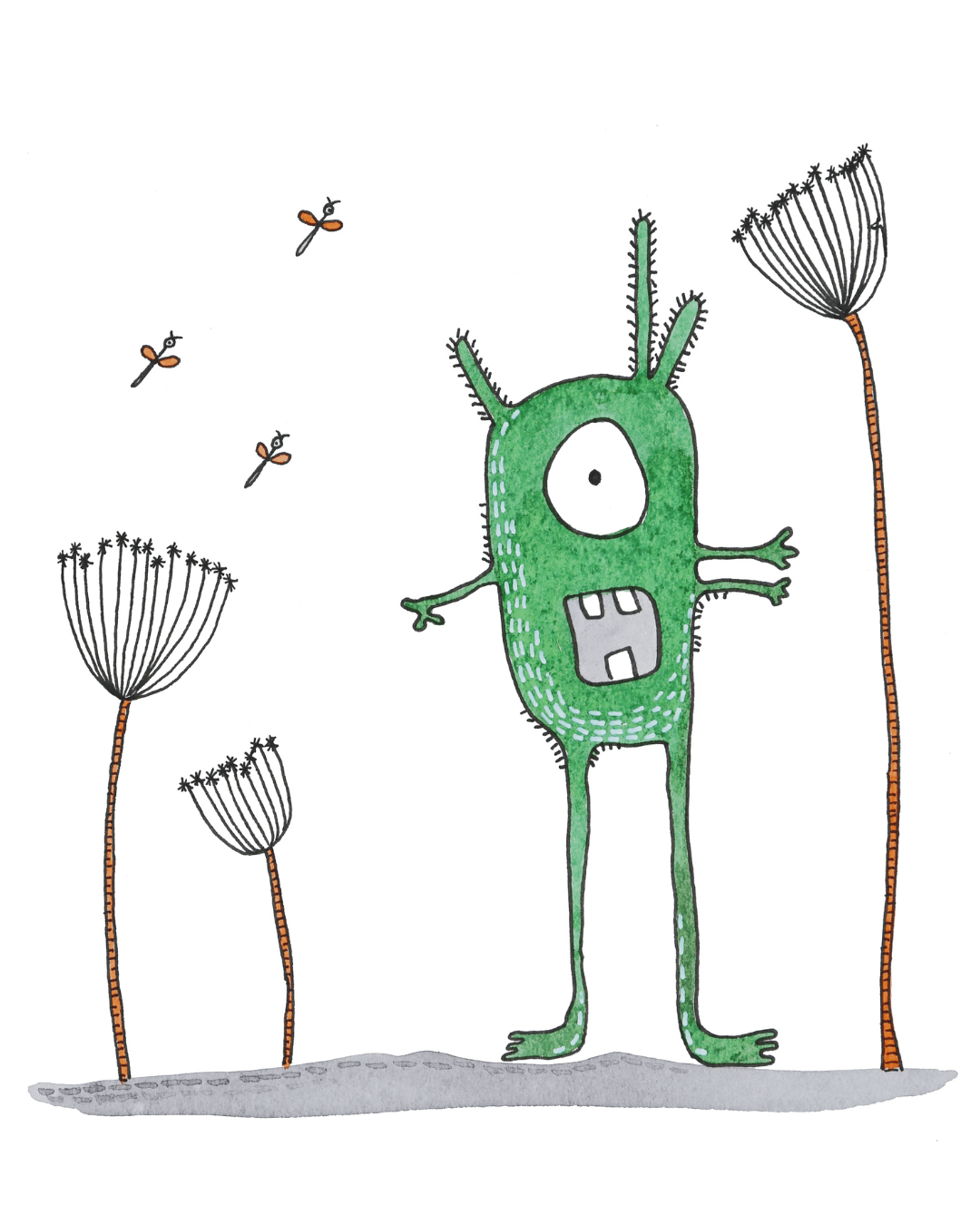 Green Monster Pen and Ink Illustration