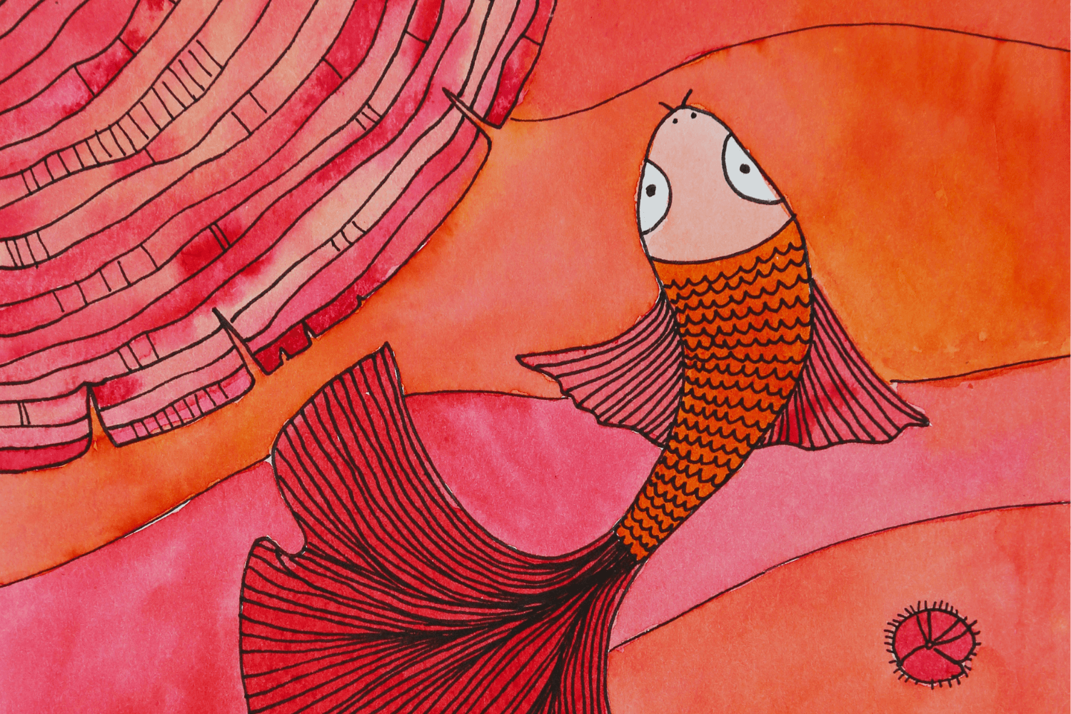 Pen & Ink Illustration Orange Fish