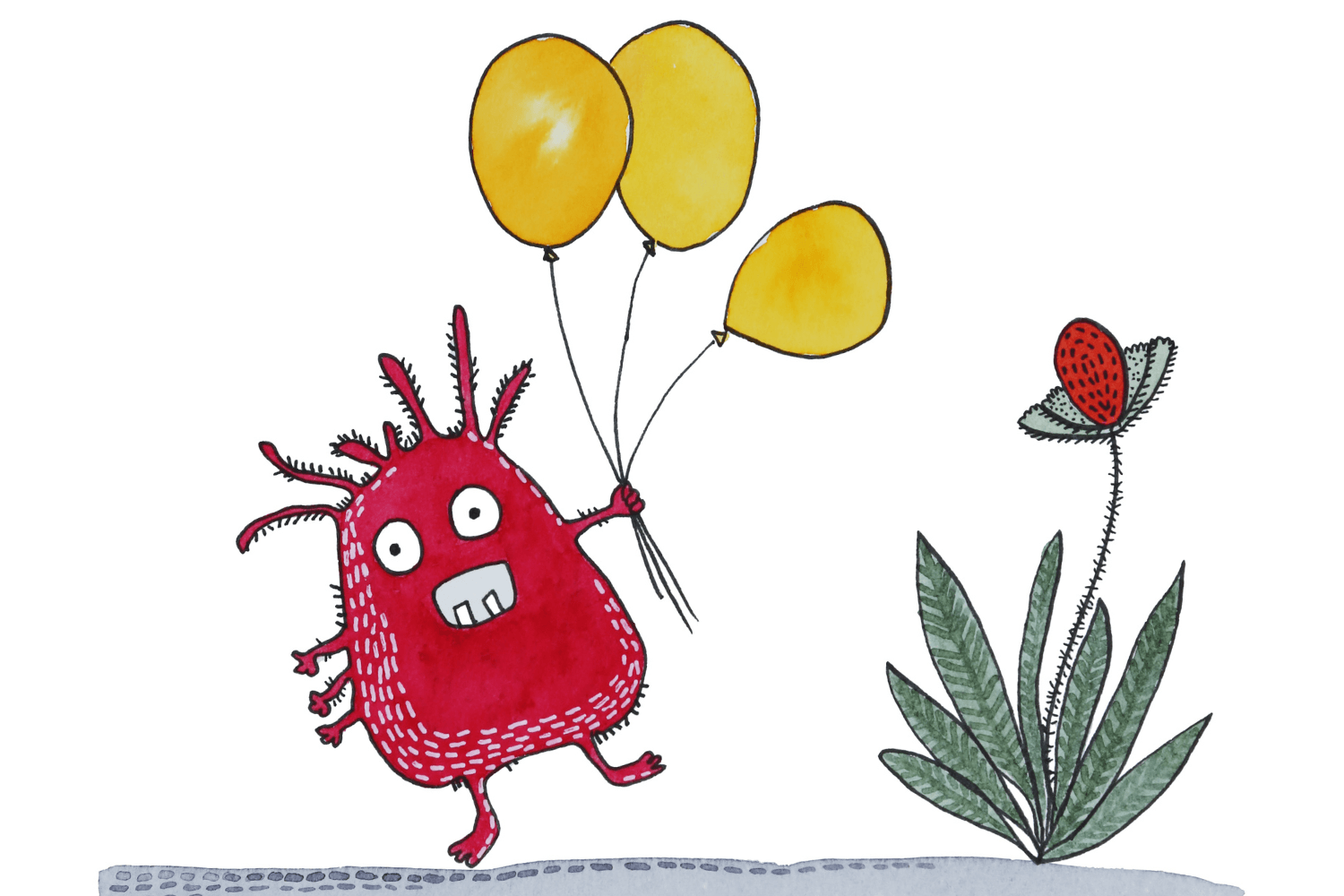 Pen & Ink Illustration Red Monster